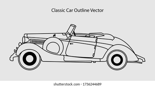 Classic car line drawing. Transportation vector. Technology illustration. Eps 10