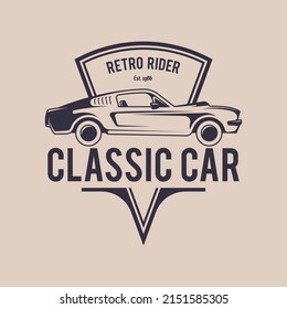 Vector de concepto de distintivo del logotipo del coche clásico. Concepto del logotipo del garaje de coches retro