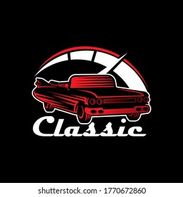 Classic Car Logo badge and emblem Vector Illustration. Vintage Classic Car vector logo icon silhouette design. Classic Car logo vector illustration for car repair, dealer, garage and service.