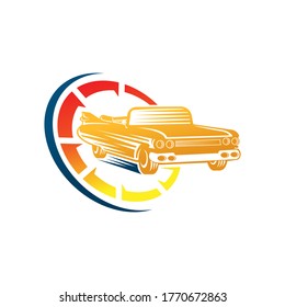 Classic Car Logo badge and emblem Vector Illustration. Vintage Classic Car vector logo icon silhouette design. Classic Car logo vector illustration for car repair, dealer, garage and service.