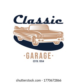 Classic Car Logo badge and emblem Vector Illustration. Vintage Classic Car vector logo icon silhouette design. Classic Car logo vector illustration for car repair, dealer, garage and service.