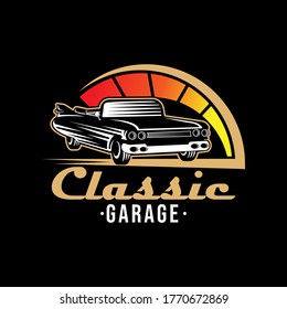 Classic Car Logo badge and emblem Vector Illustration. Vintage Classic Car vector logo icon silhouette design. Classic Car logo vector illustration for car repair, dealer, garage and service.