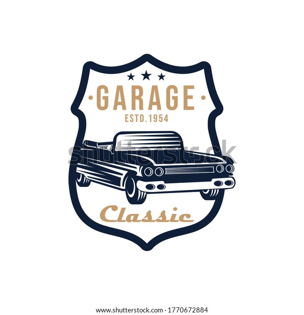 Classic Car Logo badge and emblem Vector\
Illustration. Vintage Classic Car vector logo icon silhouette\
design. Classic Car logo vector illustration for car repair,\
dealer, garage and\
service.