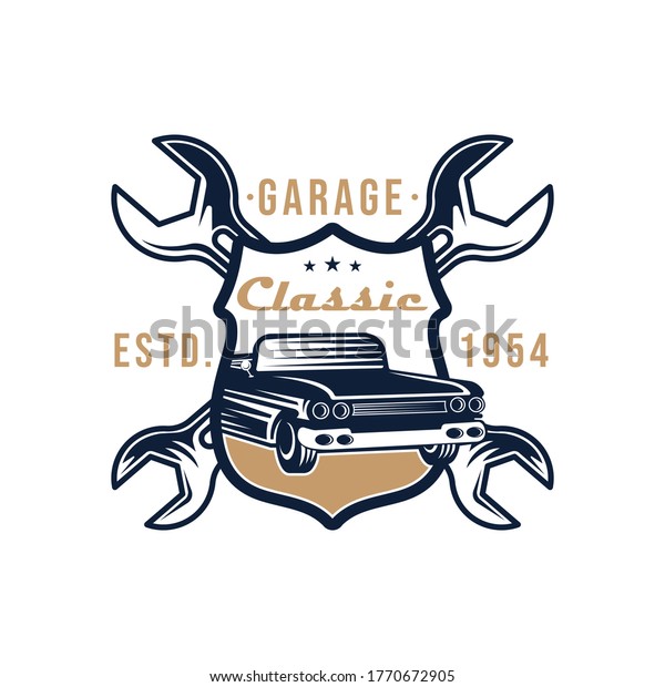 Classic Car Logo badge and emblem Vector\
Illustration. Vintage Classic Car vector logo icon silhouette\
design. Classic Car logo vector illustration for car repair,\
dealer, garage and\
service.