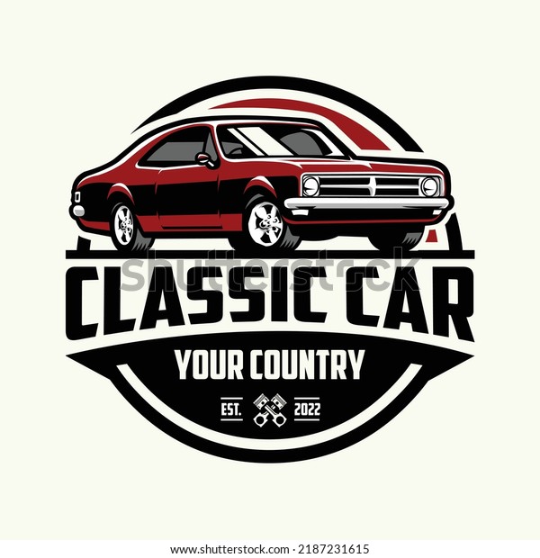 Classic car logo circle emblem vector\
illustration isolated