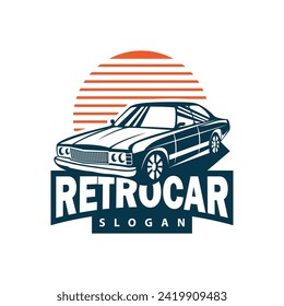 Classic car logo design badge stamp vector vehicle car old vintage retro template illustration