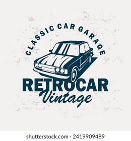 Classic car logo design badge stamp vector vehicle car old vintage retro template illustration