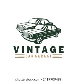 Classic car logo design badge stamp vector vehicle car old vintage retro template illustration