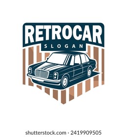 Classic car logo design badge stamp vector vehicle car old vintage retro template illustration