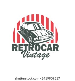 Classic car logo design badge stamp vector vehicle car old vintage retro template illustration