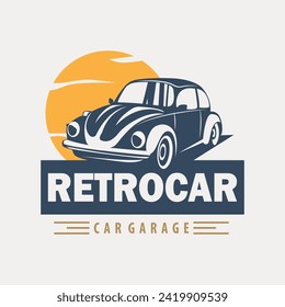 Classic car logo design badge stamp vector vehicle car old vintage retro template illustration