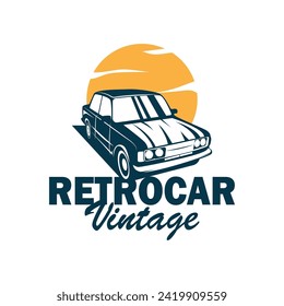 Classic car logo design badge stamp vector vehicle car old vintage retro template illustration