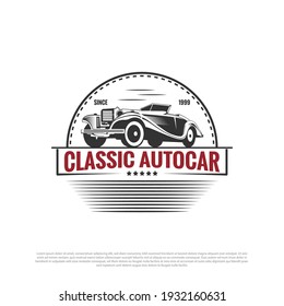 classic car logo design vector, vintage automotive car restoration and car club design idea with vintage and retro style