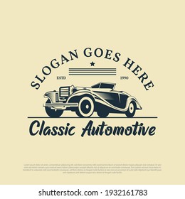 diseño clásico del logo del coche vector, restauración de coches de automoción vintage y diseño de club de coches vector premium con estilo vintage y retro