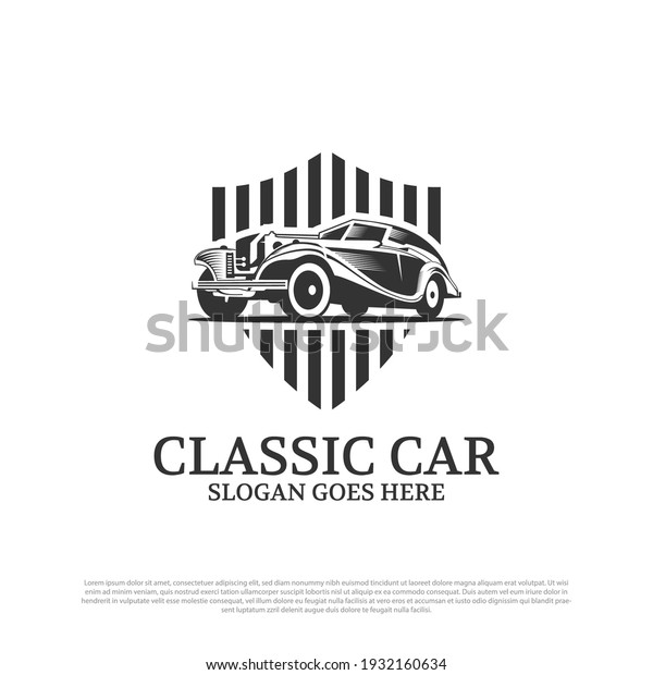 classic car\
logo design vector, vintage automotive car restoration and car club\
design idea with vintage and retro\
style