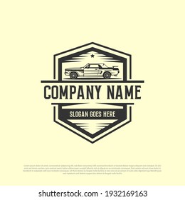 Ilustraciones del logotipo del coche clásico, diseño del logotipo del Garage Premium Concept del coche retro con estilo vintage y retro