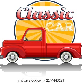 Classic car logo with classic car on white background illustration