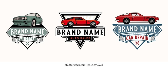 classic car logo set. classic car garage with antique style, for classic car business, old car repair and restoration