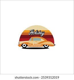 Ilustración vectorial clásica de la Plantilla del logotipo del coche con el tema del verano