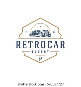 Classic car logo template vector design element vintage style for label or badge retro illustration. Luxury car silhouette.