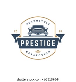 Classic car logo template vector design element vintage style for label or badge retro illustration. Luxury car silhouette.