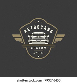 Classic car logo template vector design element vintage style for label or badge retro illustration. Luxury car silhouette.