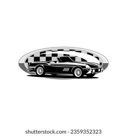 Arte vectorial con logotipo de coches clásicos, iconos y gráficos