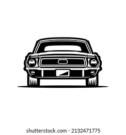 Classic car monochrome silhouette front view vector isolated in white background