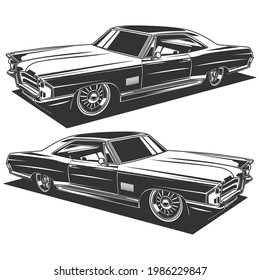 Classic Car Monochrome Vector Illustration Isolated