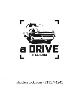 classic car movie cinema illustration, black car  silhouette  logo design