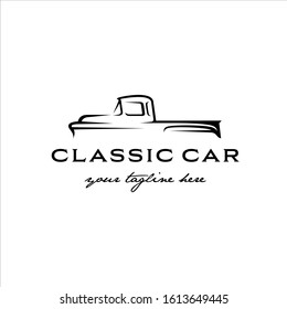 Classic car pick up with a line style svg