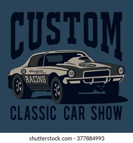 Classic car retro typography, t-shirt graphics, vectors