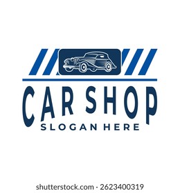 Classic Car shop logo design vector. Vintage car shop logo design