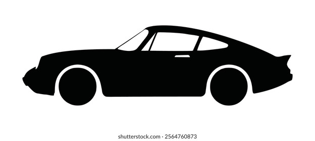 Classic car silhouette illustration. Vintage sports car icon design. Sleek black and white vehicle shape art.