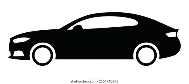 Classic car silhouette illustration. Vintage sports car icon design. Sleek black and white vehicle shape art.