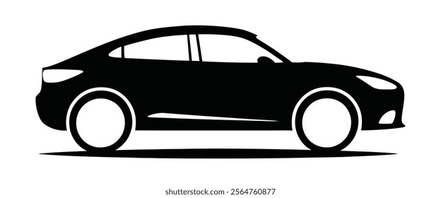 Classic car silhouette illustration. Vintage sports car icon design. Sleek black and white vehicle shape art.