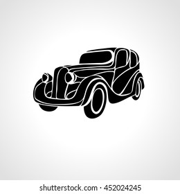 Classic car silhouette isolated on black background, Vintage car vector