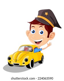 Classic Car with Smile driver Cartoon