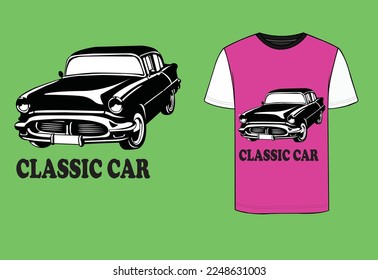 Classic car t shirt design. used a black and white car design. making a t shirt different type of colour. 