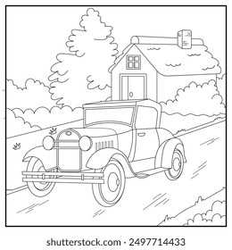 classic car, transportation, vehicle, outline coloring page for kids