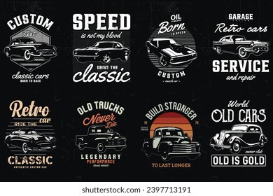 classic car t-shirt design bundle. american vintage cars vector t shirt graphic. retro car t-shirts bundles.