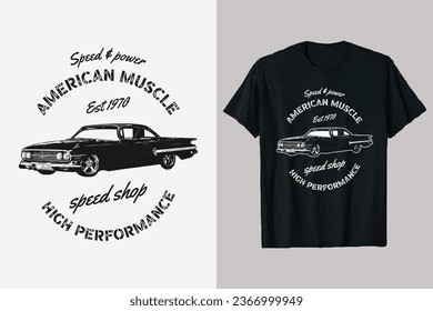 Classic Car T-shirt Design. Vintage cars graphic t shirt template. old car vector shirt.