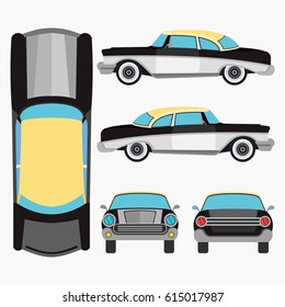 Classic Car with Various View Design Vector