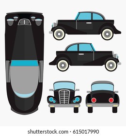 Classic Car with Various View Design Vector
