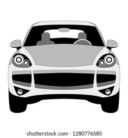 Classic car vector illustration, Front view line drawing