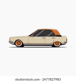 Classic car vector illustration isolated on white background. Classic Saloon Car illustration vector. Vintage car illustration.