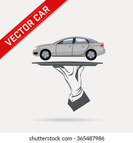 Classic car vector illustration over background. Silver color. Perfect banner or logo for company or business.