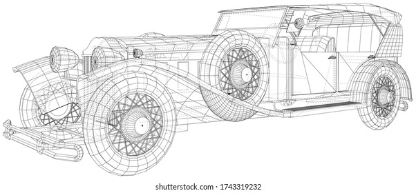 Classic car vector. Trucking vehicle. Wire-frame. The layers of visible and invisible lines are separated. EPS10 format.