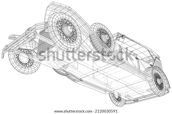 Classic car vector. Wire-frame Retro car\
outline line isolated.
