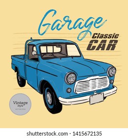 Classic car, vintage style. hand draw sketch vector.